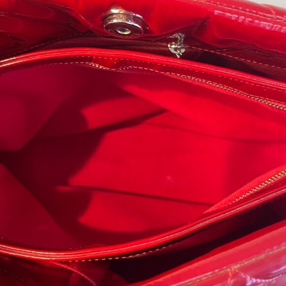 Chanel Large Just Mademoiselle Bowling Bag Red Patent Calfskin Leather, Preowned - Picture 12 of 16